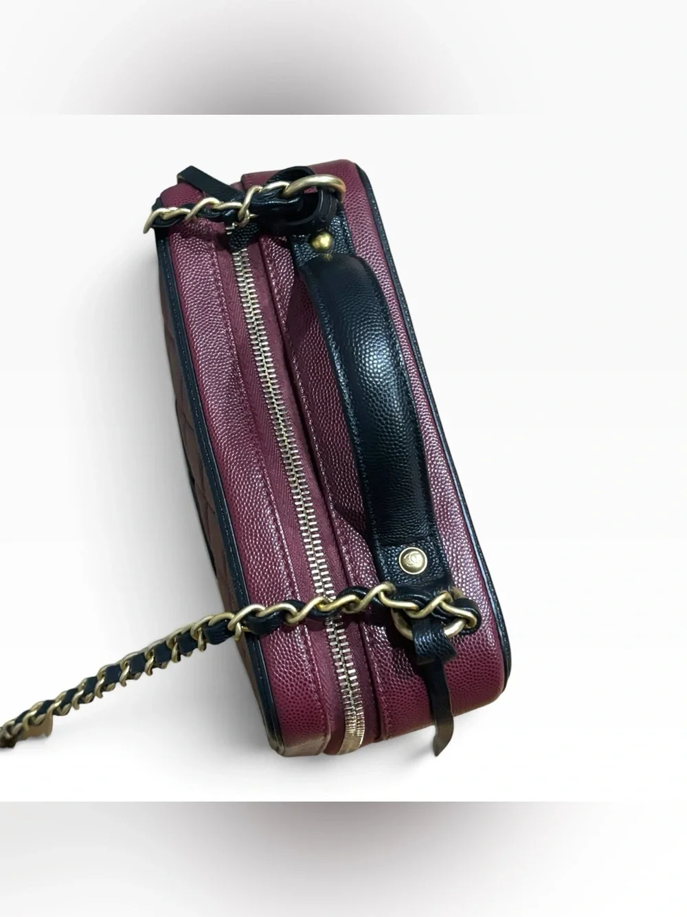 CHANEL CC Filigree Vanity Case Burgundy